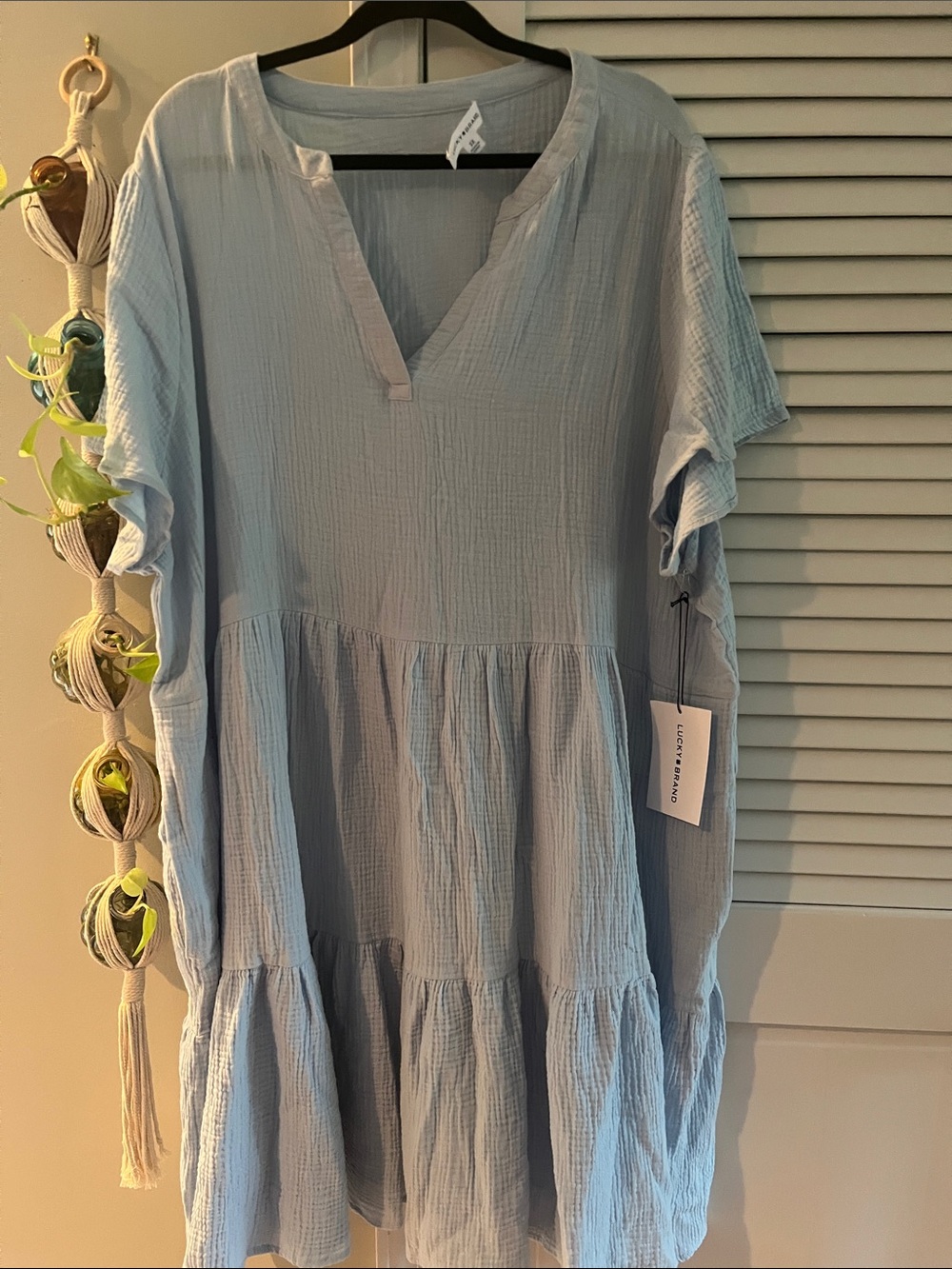 Lucky Brand Light Blue Tiered V-Neck Midi Dress